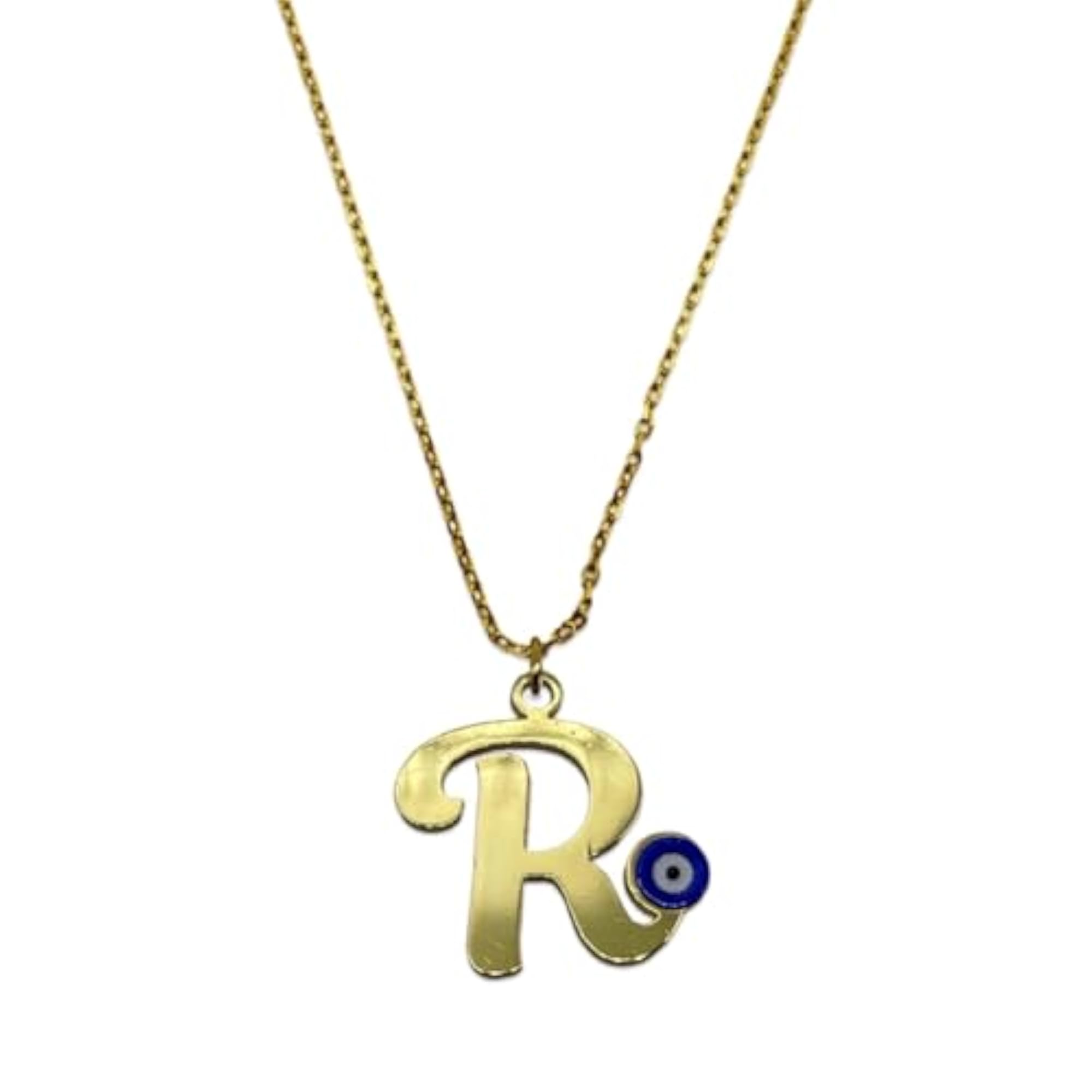 Women's Gold Plated Letter 'R' Blue Evil Eye Initial Necklace