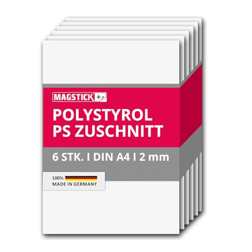 6er Set Polystyrol Platten weiß I DIN A4 Kunststoff-Hartplatten PS Zuschnitte I 21 x 29,7 cm I 2 mm Stärke I für Modellbau Architektur DIY I mag265