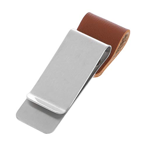 COLUDOR - Portalápices de cuero hecho a mano de acero inoxidable con clip para cuaderno y carpeta de papel, color 03. 6.5x2cm