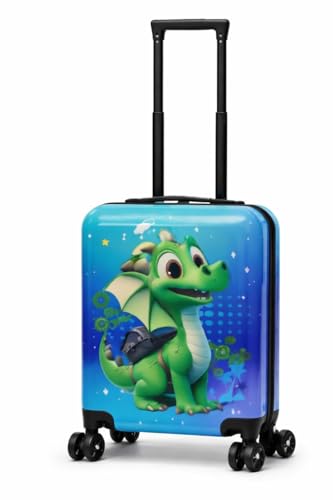 Image of CUPEX Kids Carry On Luggage with Wheels 18 Inch Hard Shell Suitcase for Boys and Girls | Rolling Travel Bag with Retractable Handle and Spinner Wheels for Trips (GRE EN DIN$@UR)