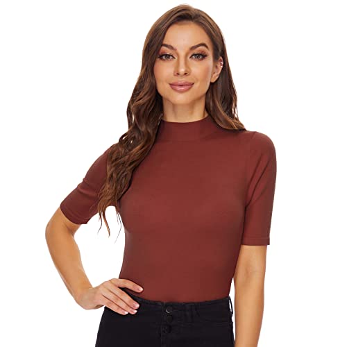 Image of Anbenser Women's Short Sleeve Mock Pullover Sweater Knit Jersey Top Slim Fit