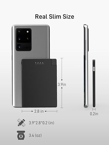 Auskang Slim Portable Charger with Built in Cable - Ultra Thin Power Bank Compatible with iPhone 15 Series Samsung Galaxy/Note Google Pixel and Other Android USB-C Smartphones