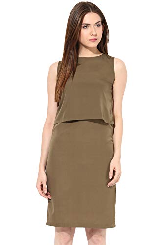 Image of Miss Chase Women's Brick Red Solid Layered Sleeveless Round Neck Mini Dresses