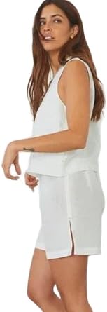Lunya Womens Resort Linen Sleep Pajama Set, White, Medium