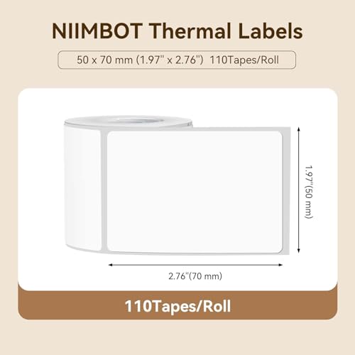 Image of NIIMBOT Labels for B1 /B21 /B31 Label Maker, 50 x 70 mm (1.97'' x 2.76'') 110 Tapes /Roll, Thermal Label Tape, Waterproof, Oil-Proof for Home Office Small Business Labeling Tape Replacement(White)