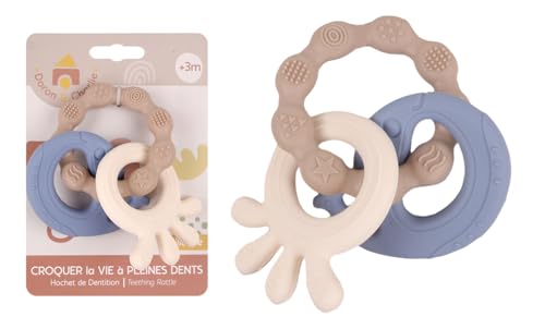 DORON & CHARLIE - Anillo de dentición - Accesorio de puericultura - 056347 - Azul - Silicona - Animales marinos - Juguete para bebé - 1ª edad - 13 cm x 8 cm - A partir de 3 meses
