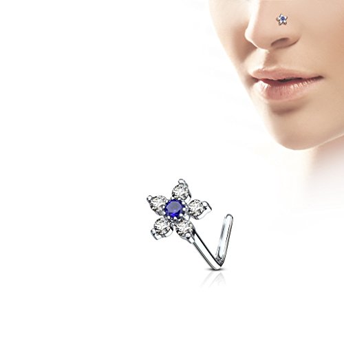 FIFTH CUE 20G 6 CZ Flower Top 316L Surgical Steel L Bend Stud Nose Ring3