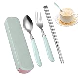 Juego De Cubiertos - Juego De Utensilios Seguro Lavavajillas | Utensilios De Viaje Con, Cubiertos De Acero Inoxidable | Cuchara Tenedor Portátil Con Caja De Almacenamiento, Utensilios De Cena Pe