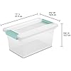 Sterilite Medium Clip Box, Stackable Small Storage Bin with Latching Lid, Plastic Container to Organize Office, Crafts, Clear Base and Lid, 4-Pack