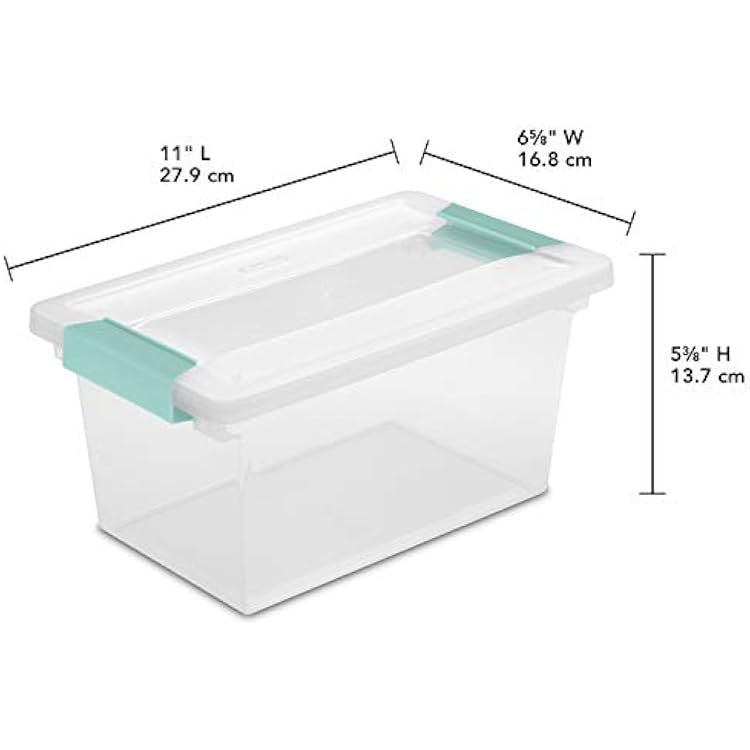 Sterilite Medium Clip Box, Stackable Small Storage Bin with Latching Lid, Plastic Container to Organize Office, Crafts, Clear Base and Lid, 4-Pack