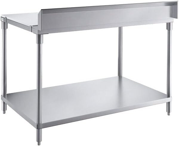 Stainless Steel Poly Top Work Table with Undershelf, 304 Grade, 30x48 Inch, 14-Gauge, NSF Listed, 6 Inch Backsplash