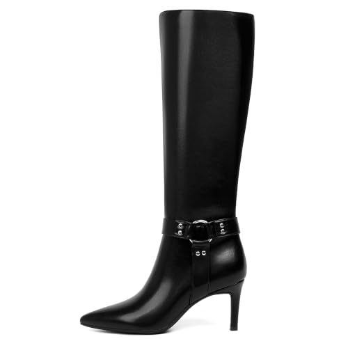Image of Easyfox Knee High Boots Women Pointed Toe Stiletto Heel Tall Boots | Side Zipper,3 In Stiletto Heel,Fall Spring Winter Fashion Dress Tall Boots,Evening Bridal office Long Boots