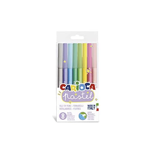 Carioca Pastel, Rotuladores de Colores Pastel, Punta Cónica, Tinta Lavable, No Tóxica, Colores Pastel Variados, 8 Piezas