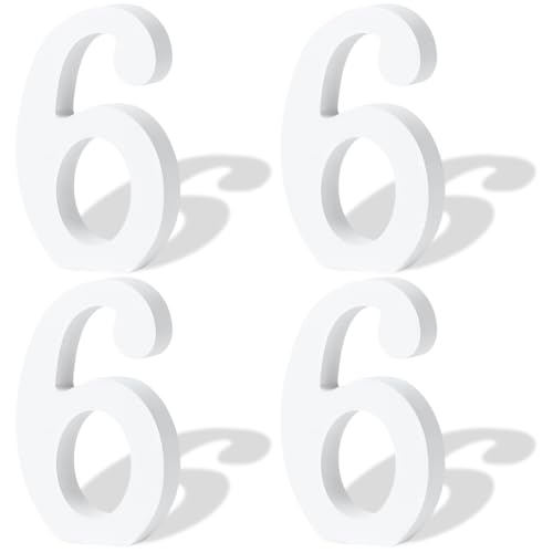 WEBEEDY 4 pièces de Chiffres en Bois Blanc 10cm Chiffres en Bois Non Finis 6 pour Décoration Murale DIY Boischiffres Designables et Peignables pour...