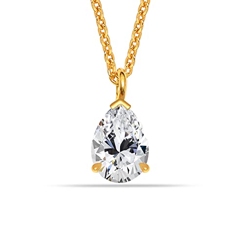Charmsy Cubic Zirconia Pendant Necklace for Women | Gold-Plated Pear Shaped Sparkling Halo CZ...