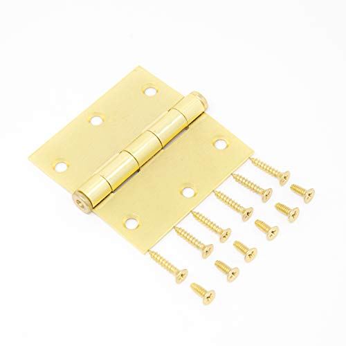 3.5" X 3.5" Satin Brass Door Hinges (12 Pcs), Fits 1-3/8" Thick Doors, Features Non-Rising Removable Hinge Rod For Added Security Heavy Duty Commercial Grade W/Steel Construction & Satin Brass Finish #TOP16