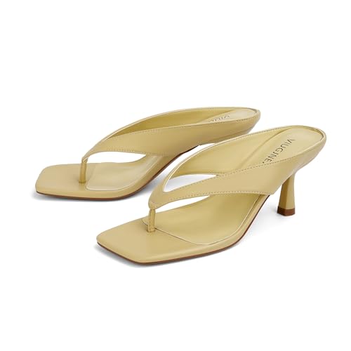 Image of VIUGJNEX Women's Kitten Heels Flip Flops Slip On Open Toe Low Heels Thong Square Slide Summer Fashion Party Heeled Dressy Sandals for Women