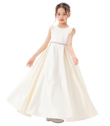 ekidsbridal Satin V-Back Flower Girl Dresses with Rhinestone Dance Recital Gown 326