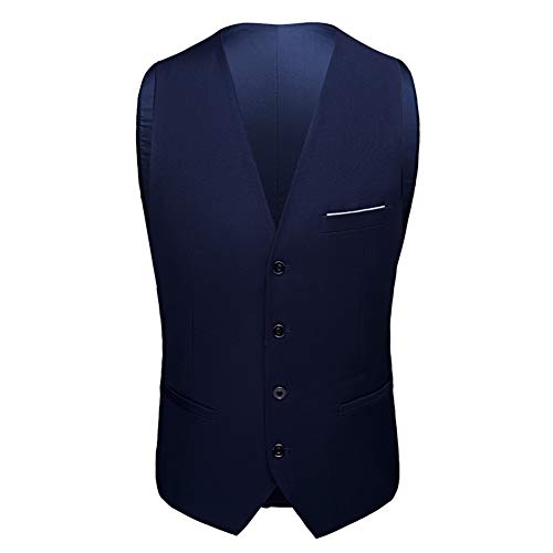 Sliktaa Homme Costume Élégant 3 Pièces Bleu Tuxedo Slim Fit Classique d'affaires Mariage Bals Veste+Gilet+Pantalon,M,Bleu - Image 4