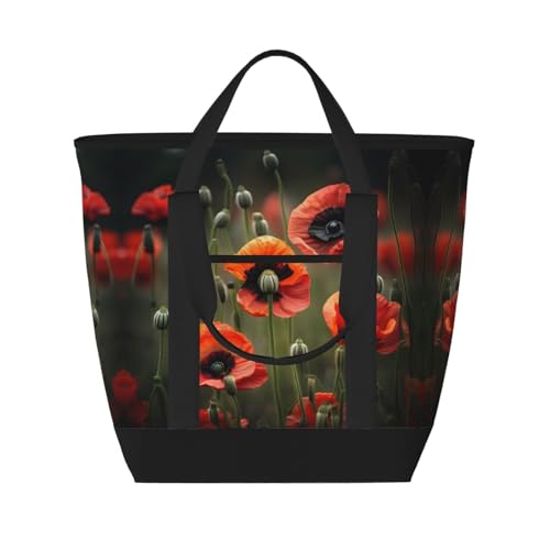 Sac isotherme repas de grande capacité fleurs de coquelicot pour adulte
