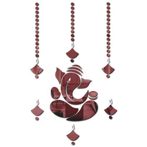 Image of Bikri Kendra - ganpati with 10 Diya and 100 dots Mirror for wall, Acrylic Mirror, 3D Stickers, wall Stickers for Room Hall Home and Office (Brown)