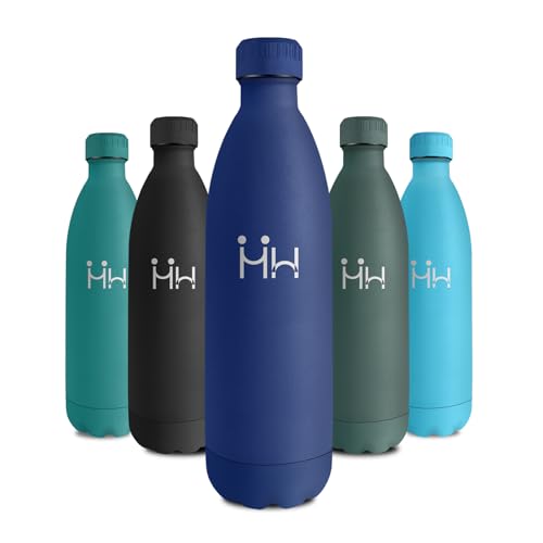 Garrafa Termica 1L, Botella Termica sin BPA Reutilizable, Botella Agua con Doble Pared, A Prueba de Fugas, Botella Agua Acero Inoxidable Ideal para Colegio, Gimnasio, Oficina, Deporte, Camping