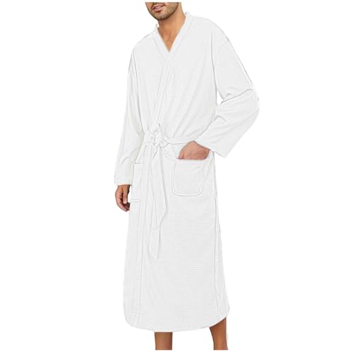 Waffle Unisex Bathrobe with Belt, Soft and Absorbent Robe for Men and Women Bath Long Sleeve Lightweight Robes