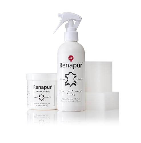 Renapur Spray Clean & Condition Kit - (200ml) Leather Balm (250ml) Leather Cleaner Spray & 4 Applicators