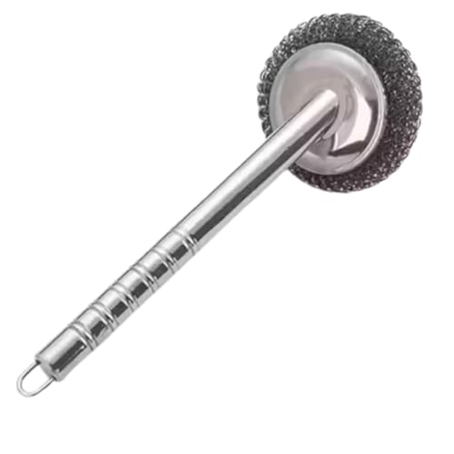 Steel Ball Brush Dish Cleaner, Durable Wire Brush with Scouring Pad for Wok and Dish Cleaning, Metal Scouring Pad for Stubborn Stains,...