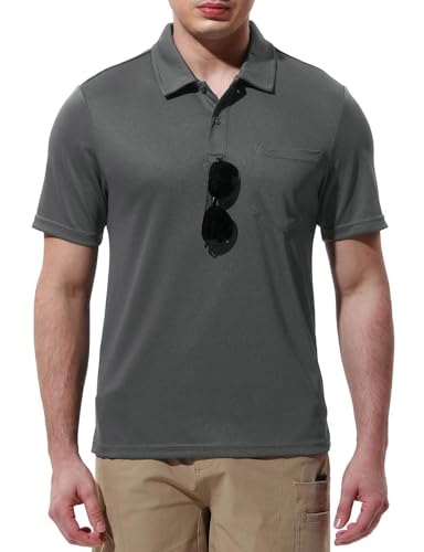 Image of Rdruko Men's Polo Shirts Short Sleeve Quick Dry Outdoor Golf Sports Shirts with Pocket