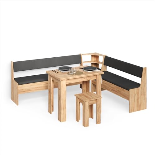 Livinity Conjunto con Banco esquinero Tiberio, Roble Dorado, 210 x 180 cm con Mesa