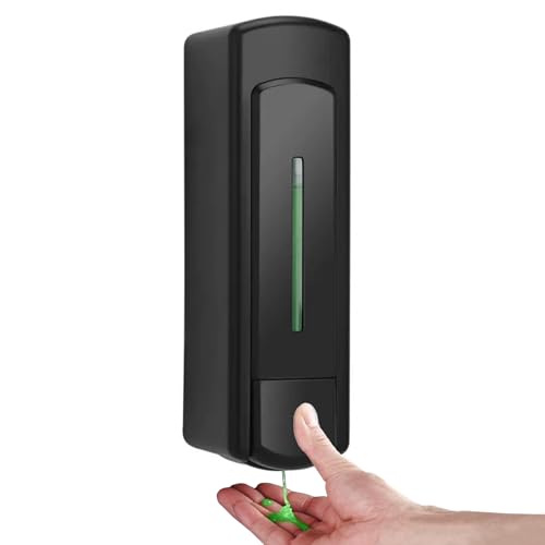 GKSCXEXE Single 350ML Bathroom Soap Dispenser Wall Mounted, Shower Gel Shampoo and Conditioner Dispenser Kitchen Washing Up Liquid Container, Black Wall Soap Dispenser for Home Hotel Restaurant