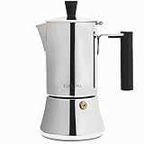 Easyworkz Pedro Espressokocher aus Edelstahl,italienische Kaffeemaschine, Mokkakanne für 4 Tassen 200ml, Espressotopf für Induktions-Gas und alle Herde