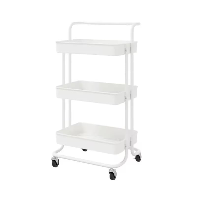 DECODEKO Carro Camarera de Cocina Metálico con Cesta de Resina, 3 Niveles, Cajón de Almacenamiento, 84x42x38cm (Blanco)