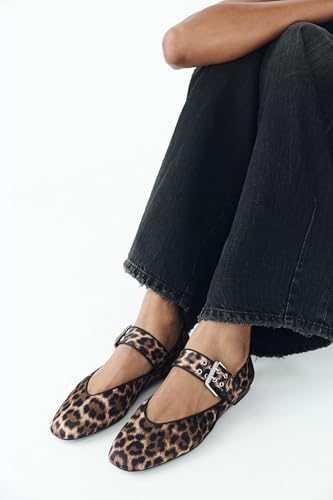 MRKEWUNEY Elegant Leopard Ballet Flats for Women Buckle Strap Mary Jane Flats2