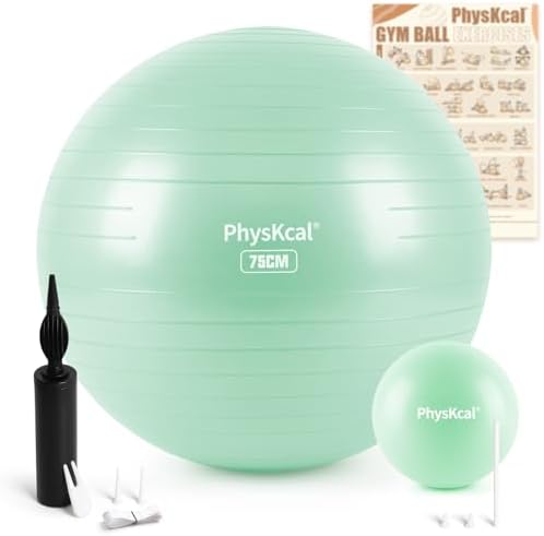 Pelota de gimnasia gruesa de 75 cm de color turquesa claro y 23 c...