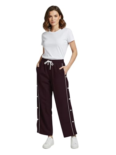 Image of ADDYVERO Women Cargo Wine Lose Fitting with Side Pockets Detailing High Waisted Casual Pant (Maroon, 30)