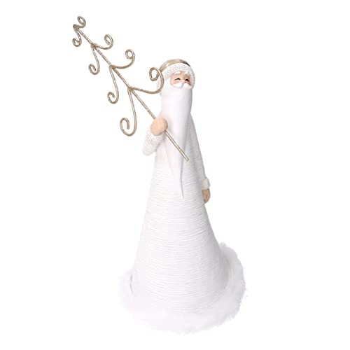 Statuetta Babbo Natale in resina con albero dorato 27cm alto bianco
