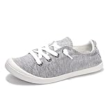 Women's Slip On Canvas Shoes Low Top Fashion Sneakers Casual Flats Walking Shoes Comfy Loafers (Grey, numeric_11)