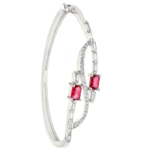 Image of ZENEME Rhodium-Plated American Diamond Studded Flower Patterned Kada Bracelet For Girls and Women