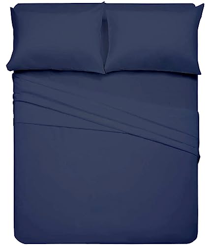 RV 48 x 75 Bed Sheets, 4-Piece Bed Sheets for Campers & Travel Trailers, RV 3/4 Full Bunk Bed Sheets, Fits Upto 6-10" Deep Pocket, Luxury Soft Brushed Microfiber Sheets, RV Mattress Sheets - Navy blue