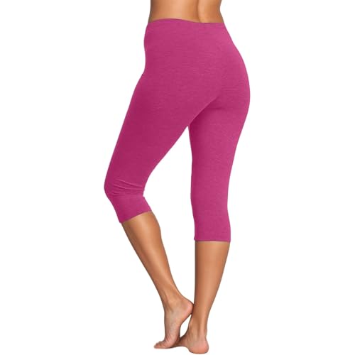 Generisch Leggings de compresión 3/4 para mujer, cintura alta, push up, mallas de deporte, opacas, para yoga, levantamiento de botas, moldeadores, pantalones de yoga, pantalones de compresión, Rosa