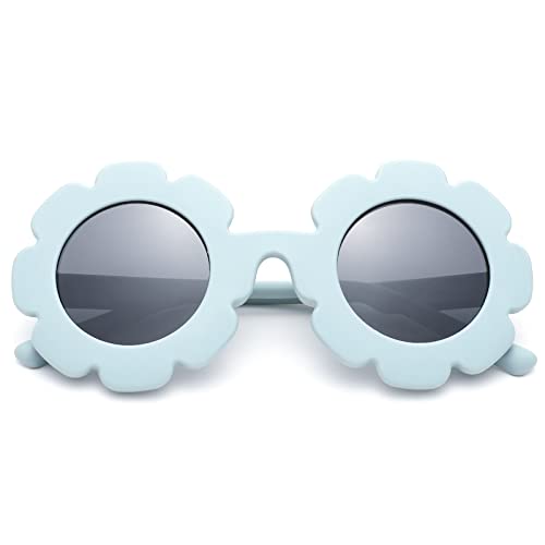 Nulooq Cute Flower Polarized Sunglasses For Kids Girls & Boys, Baby Toddler Infant Round Sunglasses Uv400 Protection Age 1-5 (Blue Frame/Gray Lens) #TOP3