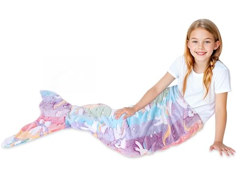 Couverture sirène phosphorescente pour filles en flanelle douce 140x50 cm