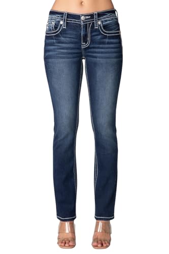 Miss Me Women's Leather Criss Cross Faux Flap Pocket Mid-Rise Straight Jeans2