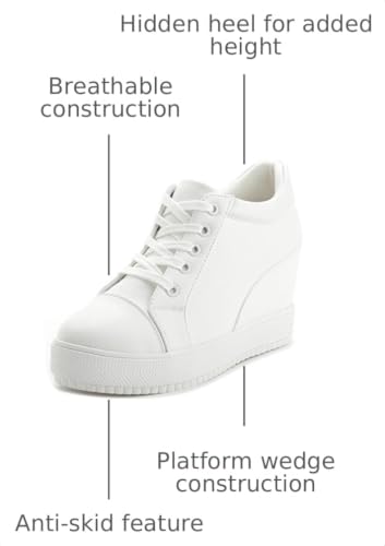 Image of ACE SHOCK Women Wedges Sneakers with Hidden Heel Ankle High Platform Walking Shoes Fashion Bride Wedding Shoes