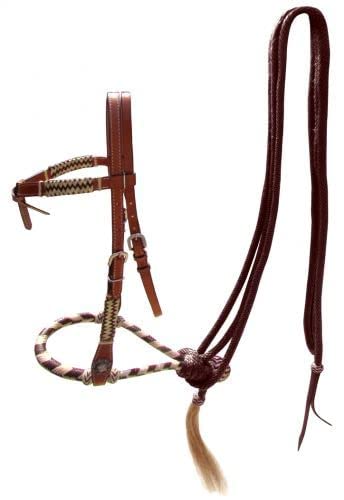 Showman Leather Futurity Knot Halfter mit braunem Rohleder geflochtenem Bosal & braunem Nylon Mecate Zügel New Horse TACK!
