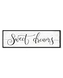 Sweet Dreams Wall Decor Above Bed: Wall Art Bedroom Sign - Guest Room Decor - Master Bedroom Farmhouse Decoration Rustic Black Frame Hanging 12 × 40 Large
