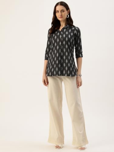 Image of feranoid Classic Collared Cotton Shirt with 3 /4 Sleeve for a Timeless Casual Look