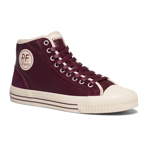 P.F. Flyers Center Burgundy High Top Sneakers for Men and Women, Retro Leather and Suede Shoes,...